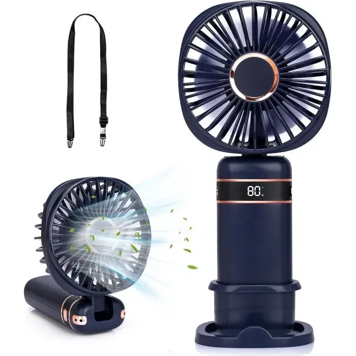 Ventilateur à main 20 heures + ventilateurs portatifs USB rechargeables avec 5 vitesses et écran dalimentation