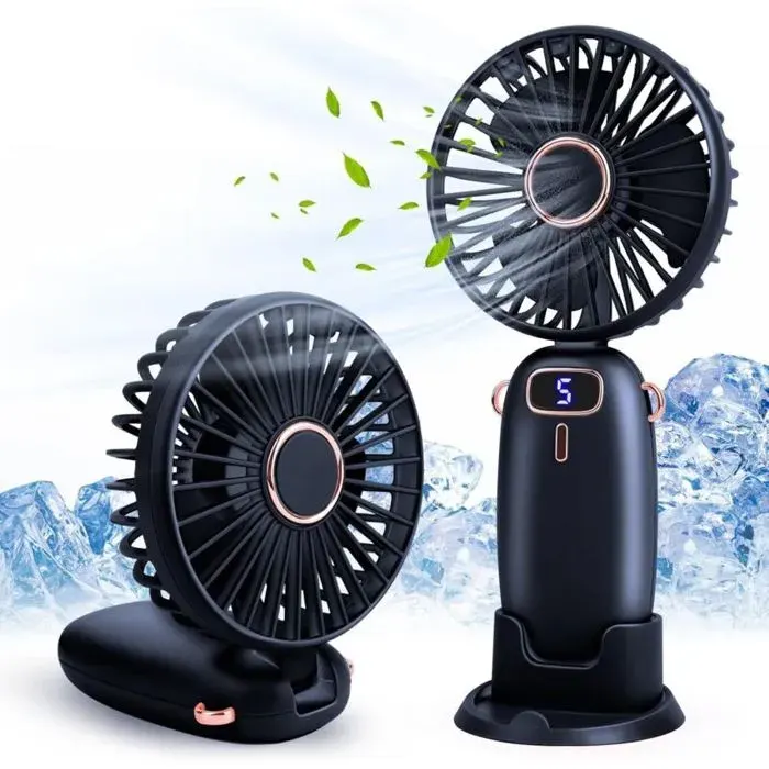 Ventilateur à Main Petit Ventilateur De Poche 5 Vitesses Avec Base Mini Ventilateur USB Portable Silencieux Puissant Table (Bleu)