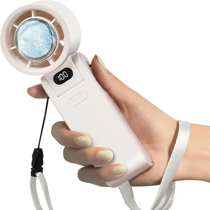 Ventilateur à Main Rechargeable avec Refroidissement 100 Vitesses Écran LED Pliable pour Voyage Plage et Extérieur(Blanc)