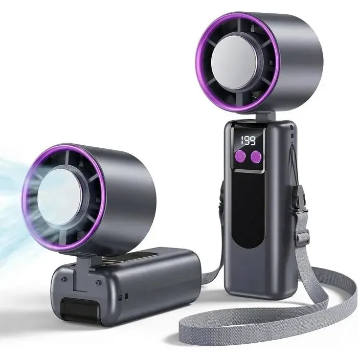 Ventilateur à Main Rechargeable Ventilateur Portable avec Écran Digital Vitesse Réglable pour Voyage et Extérieur