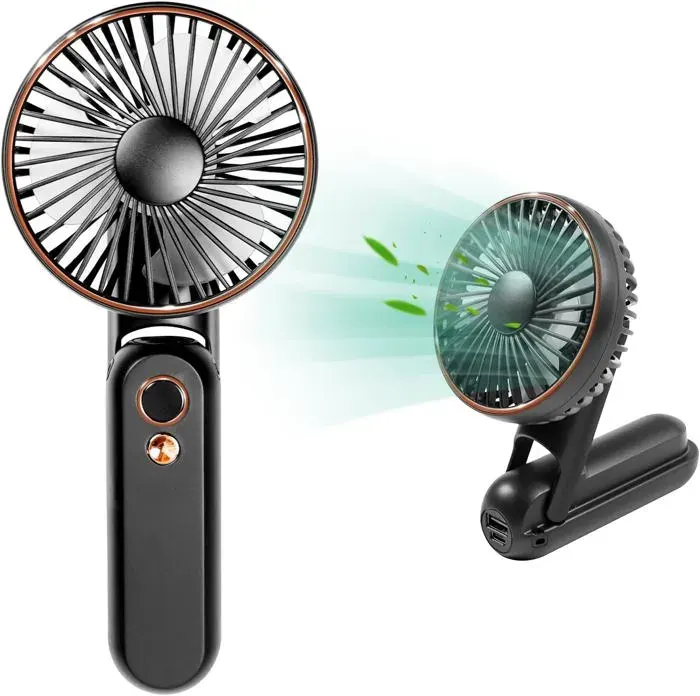 Ventilateur à main USB ventilateur portable rechargeable 3600 mAh ventilateur silencieux avec 5 vitesses réglables — coloris Noir