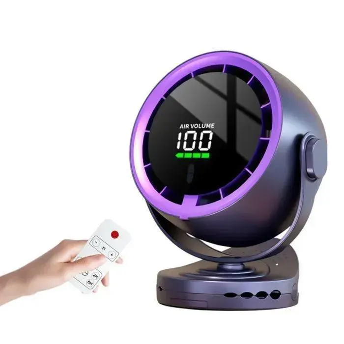Ventilateur à pince - Batterie 3600mAh Rechargeable 100 vitesses Tête rotative 720° - Gris avec violet