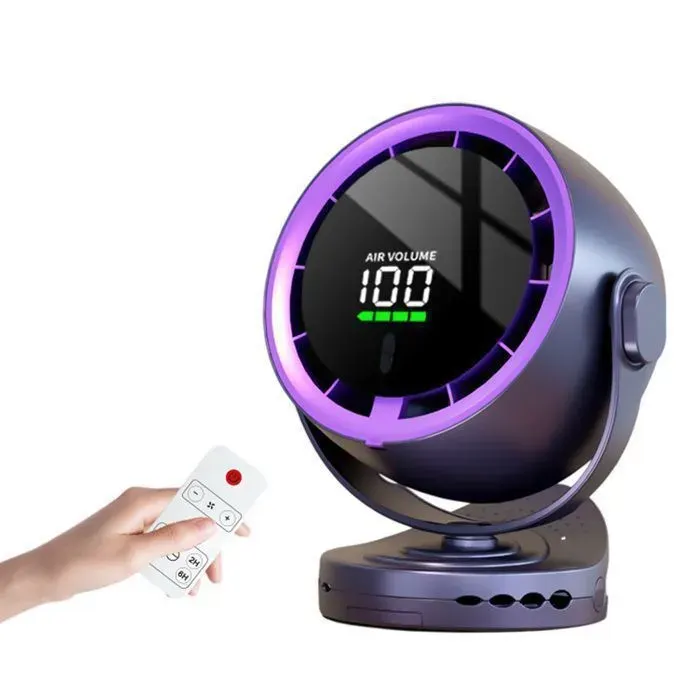Ventilateur à pince - Batterie 3600mAh Rechargeable 100 vitesses Tête rotative 720° - Gris avec violet