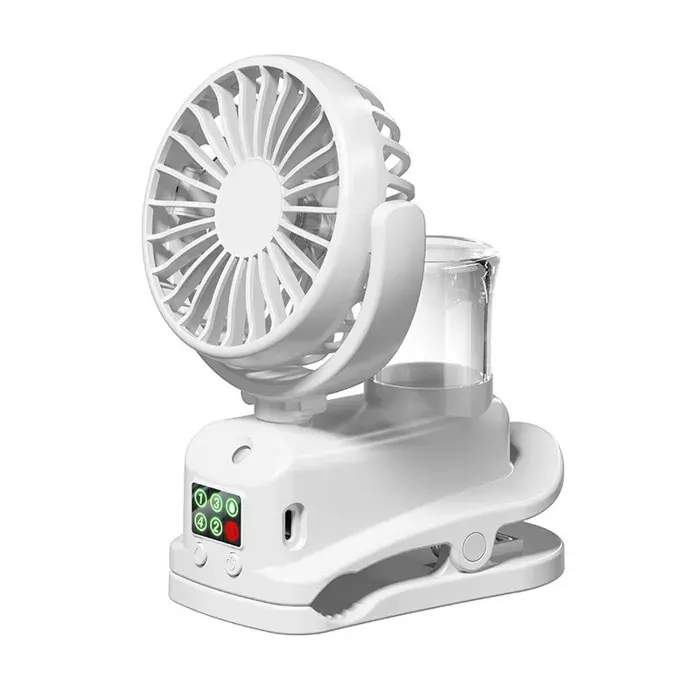 Ventilateur à pince brumisateur - Belle commode - Brumisateur intégré - 4 vitesses - Affichage LED - Batterie 1200 mAh