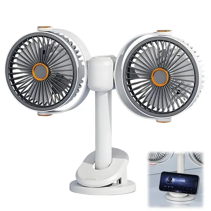 Ventilateur à pince double tête 2026 5 vitesses 30 cm，rechargeable par USB-C têtes détachables idéal pour la chambre