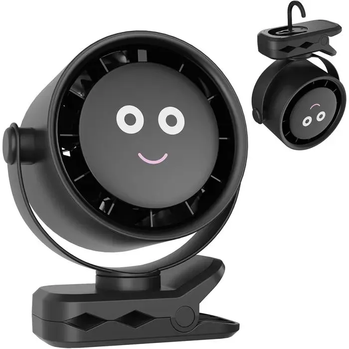 Ventilateur à Pince Portable Rechargeables USB Rotation à 720 Degrés 5 Vitesses avec Affichage LED Table Fan Silencieux