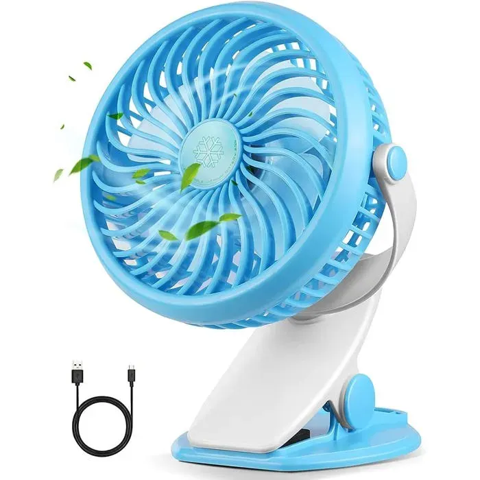 Ventilateur à Pince - PZCC - Rechargeable USB - 3 Vitesses - 360° Réglable - Silencieux