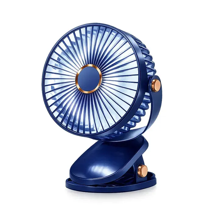 Ventilateur à Pince Rechargeable – 5 Vitesses Pivot 720° Lampe LED USB-C Mini Ventilateur de Table – Bleu