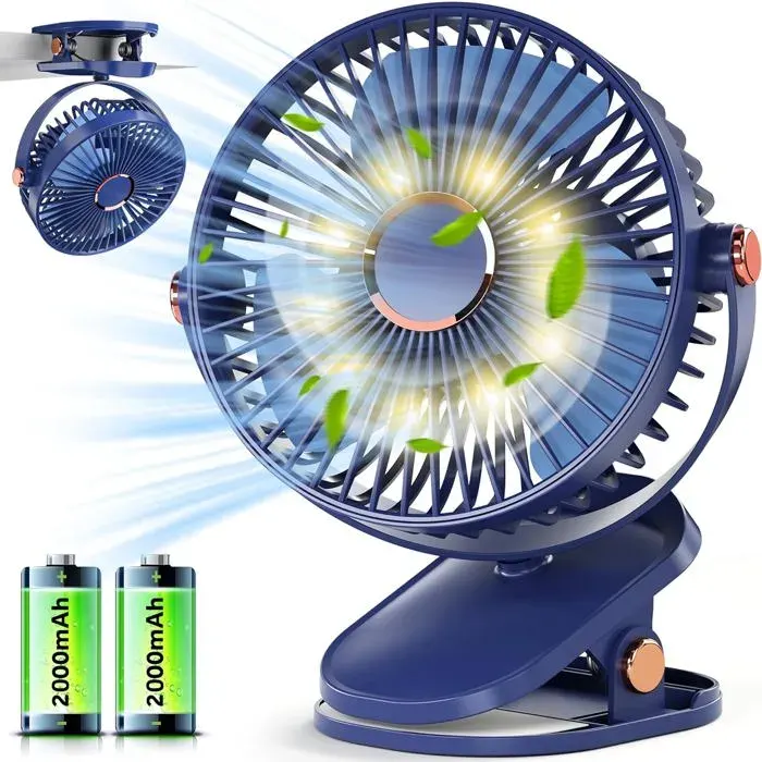 Ventilateur à pince - ®RISINGFF - 15 cm - Rechargeable 4000mAh - Silencieux 20 dB - 5 vitesses