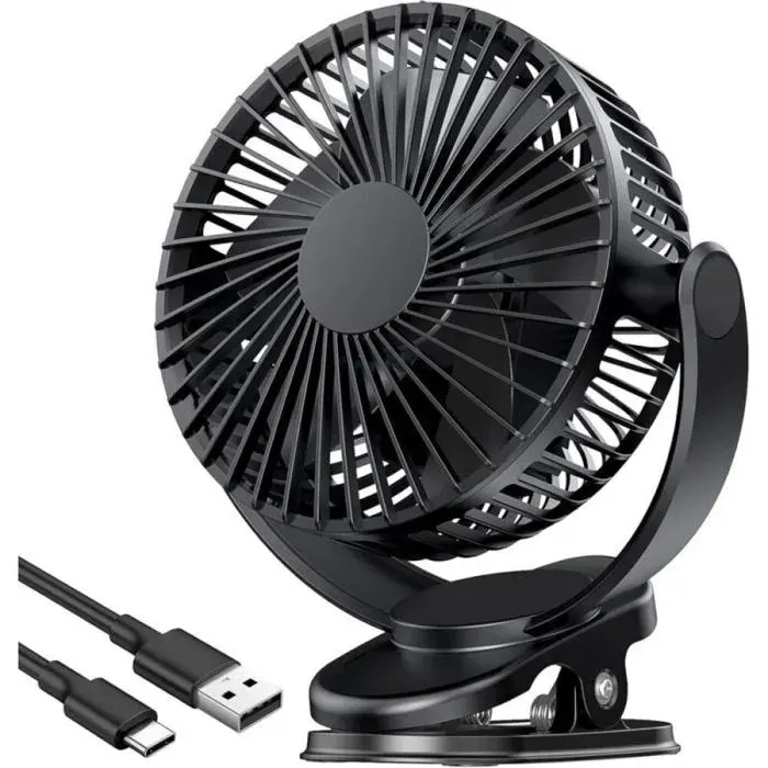 Ventilateur à pince USB ATengeus de 127 cm (5 pouces) avec batterie de 5000 mAh petit ventilateur de table portable 3 vi