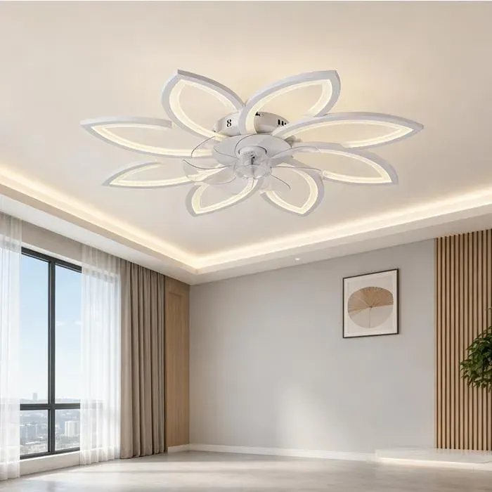 Ventilateur avec lumières Ventilateur de plafond à LED télécommande Silencieux 6 Vitesse 3 Couleurs pour chambre et maison