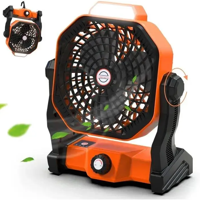 Ventilateur Batterie pour Camping 7800mAh Puissant Silencieux avec Lumière LED et Crochet 4 Vitesses Réglables Rechargeable USB