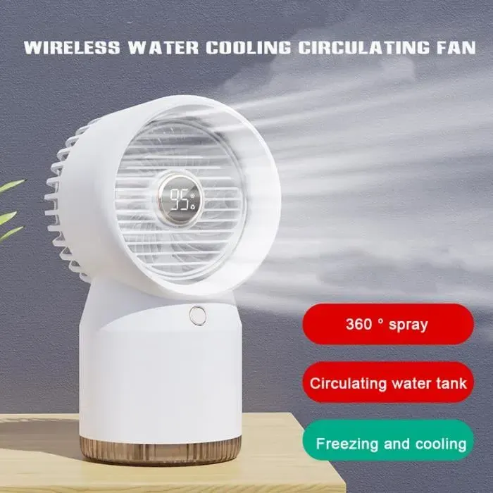 Ventilateur Blanc de brumisation humidification par pulvérisation avec vent à 3 vitesses rechargeable par USB