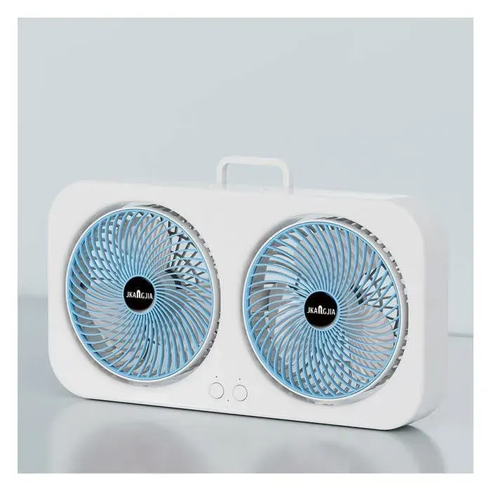 Ventilateur bleu double tête batterie 1800mAh rotation 360° silencieux support & crochet mini ventilateur portable pour voyage