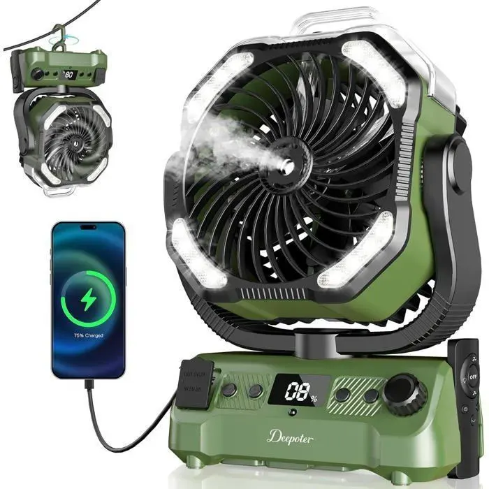 Ventilateur Brumisateur 4-en-1 – 20000mAh LED 3 Niveaux Rotation 270°