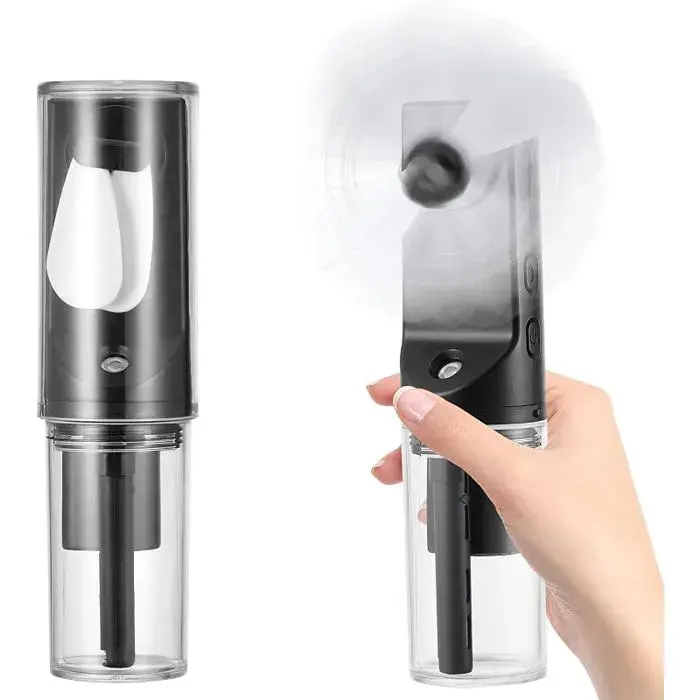 Ventilateur brumisateur à main noir USB - 4 niveaux réglage silencieux voyage télétravail camping NORVYN