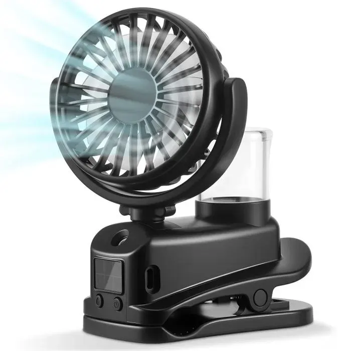 Ventilateur Brumisateur à Pince avec Écran LED Mini Ventilateur Portable Rechargeable Ventilateur Portable à 4 Vitesses