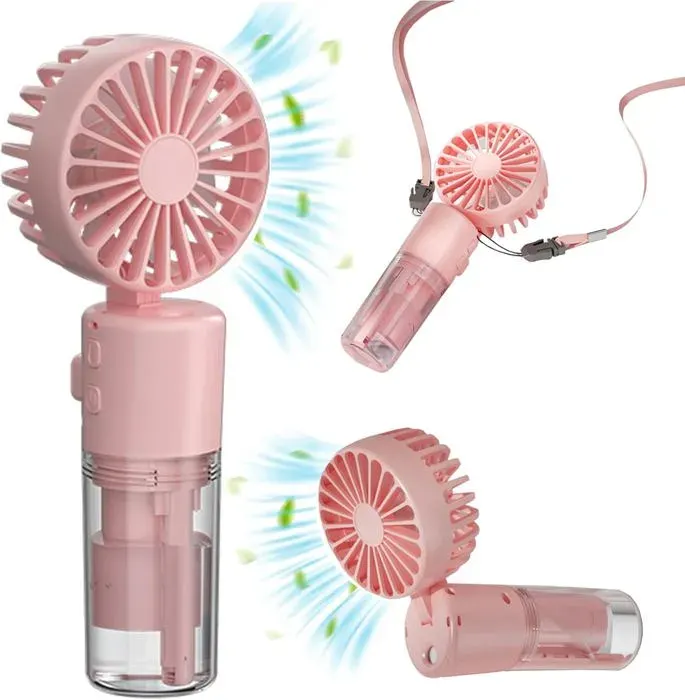 Ventilateur brumisateur portable - AVEKI - Rechargeable - 4 vitesses - Pliable - Rose