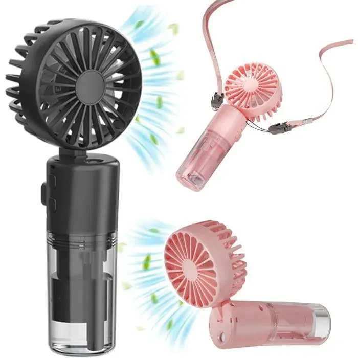 Ventilateur Brumisateur Portable - OKUMGGYJ - 3-en-1 - Rechargeable - 4 Vitesses - Léger et Pliable