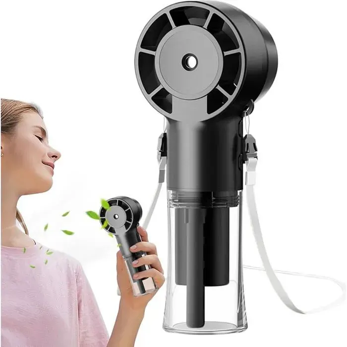 Ventilateur brumisateur portable rechargeable - Batterie 1200mAh Mode tour de cou - Activités de plein air - Noir