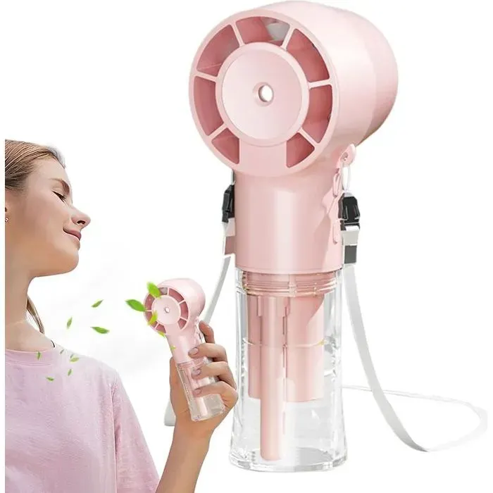 Ventilateur brumisateur portable rechargeable - Batterie 1200mAh Mode tour de cou - Activités de plein air - Rose