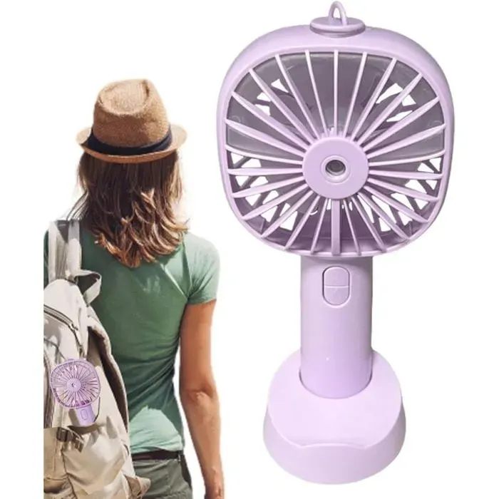 Ventilateur brumisateur portable - Rechargeable - Violet - Batterie 800 mAh - 3 vitesses 2 modes