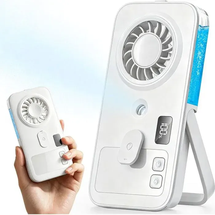 Ventilateur Brumisateur Portable USB à Main Mini de Voyage 4 Vitesses Rechargeable avec Spray dEau Refroidissement