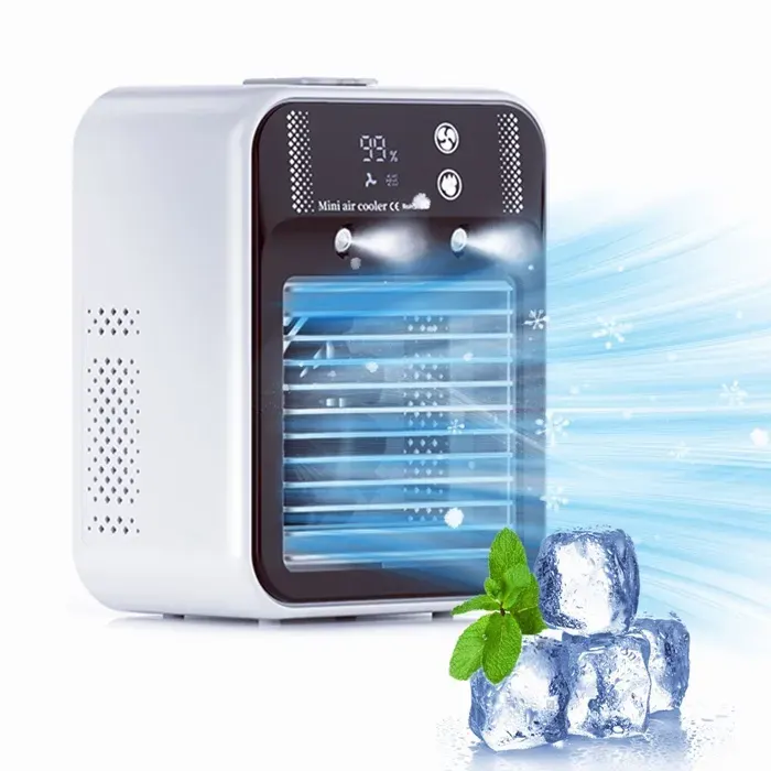 Ventilateur Brumisateur USB 3000mAh Climatiseur Portable Eau 2 Vitesses Réservoir 500ml Autonomie 8h Pour Maison Bureau Salle