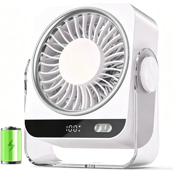 Ventilateur bureau table silencieux 4000mAh - 5 vitesses - rotation 180° - rechargeable USB