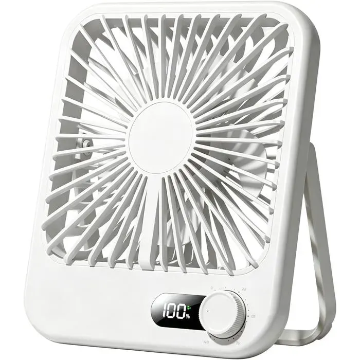 Ventilateur Bureau USB Rechargeable – 100 Vitesses LED Digital ，fin et léger– Appareil Fraîcheur Maison ，Voyage –Blanc