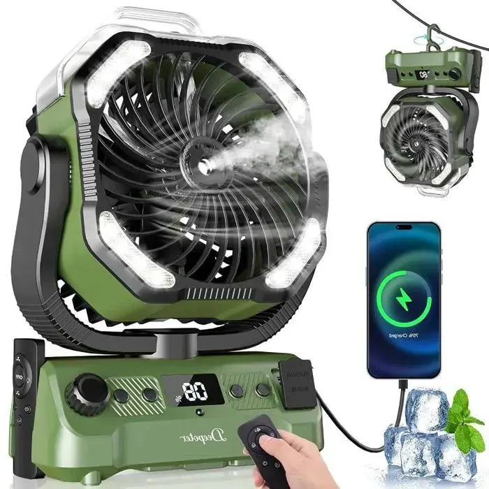 Ventilateur Camping 20000mAh Powerbank Brumisation LED Rotation 270° Silencieux