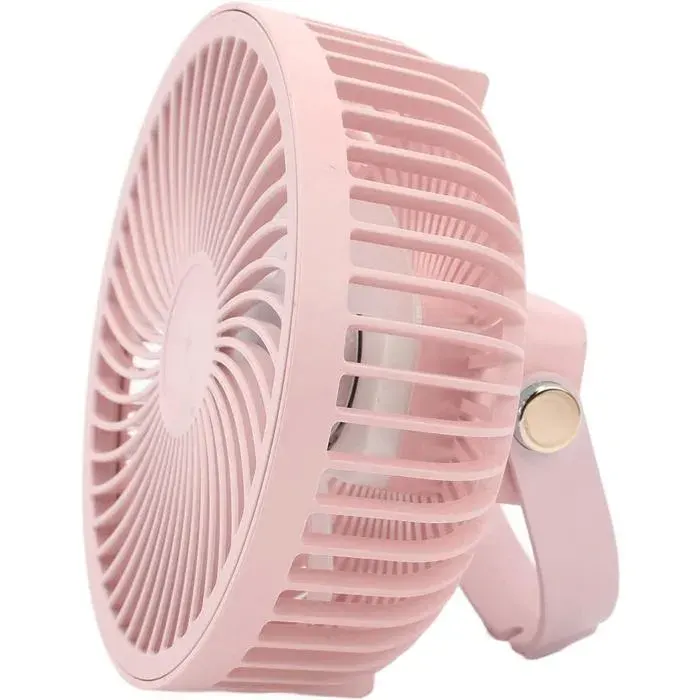 Ventilateur camping 4-en-1 LED réglable batterie lithium 2000mAh suspension tente rose 3 vitesses