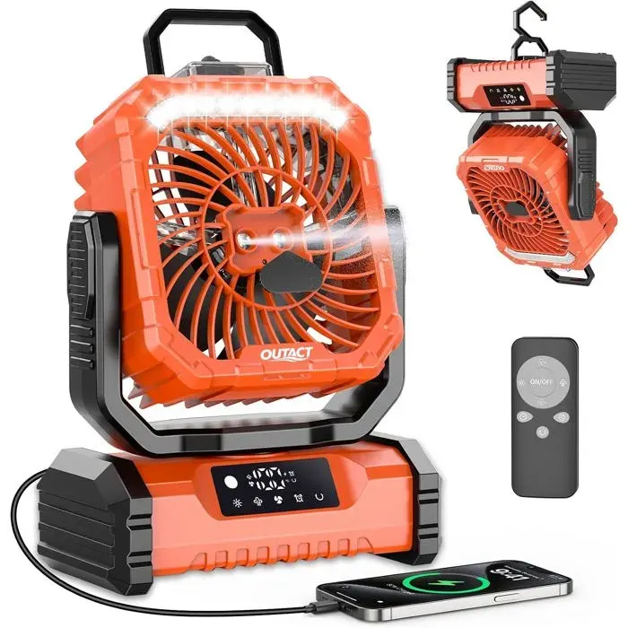 Ventilateur Camping Silencieux Avec Lumière Ventilateur Sans Fil Portable Mist Fan Batterie Rechargeable 20000Mah Avec Rot[VV255]