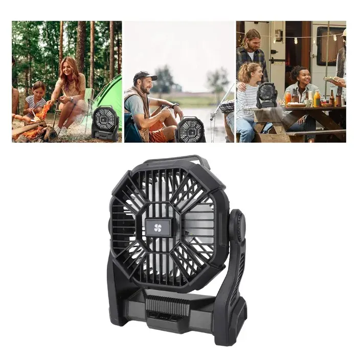 Ventilateur camping USB rechargeable – LED 3 niveaux 10400 mAh vent puissant – pour camping et randonnée – noir