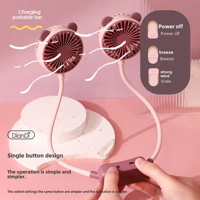 Ventilateur cervical rechargeable USB - Portable Pliable Batterie intégrée 2 vitesses Blanc