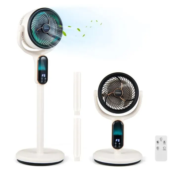 Ventilateur Circulateur dAir Silencieux 40W COSTWAY-Lumineux -Oscillation 3D8 Vitesse-Télécommande-Minuterie 12H-3 Hauteurs-Blanc