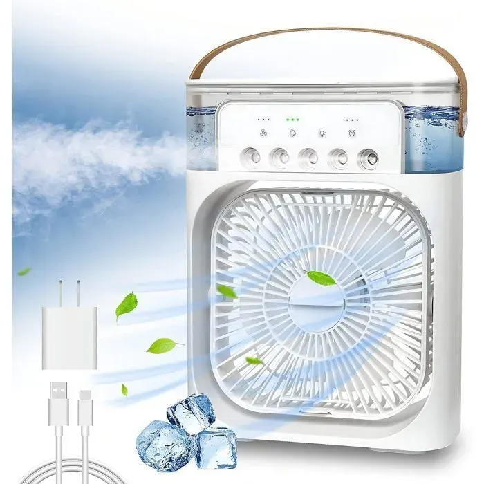 Ventilateur climatiseur portable - - 3 vitesses - 7 lumières LED - 5 buses - Économie dénergie