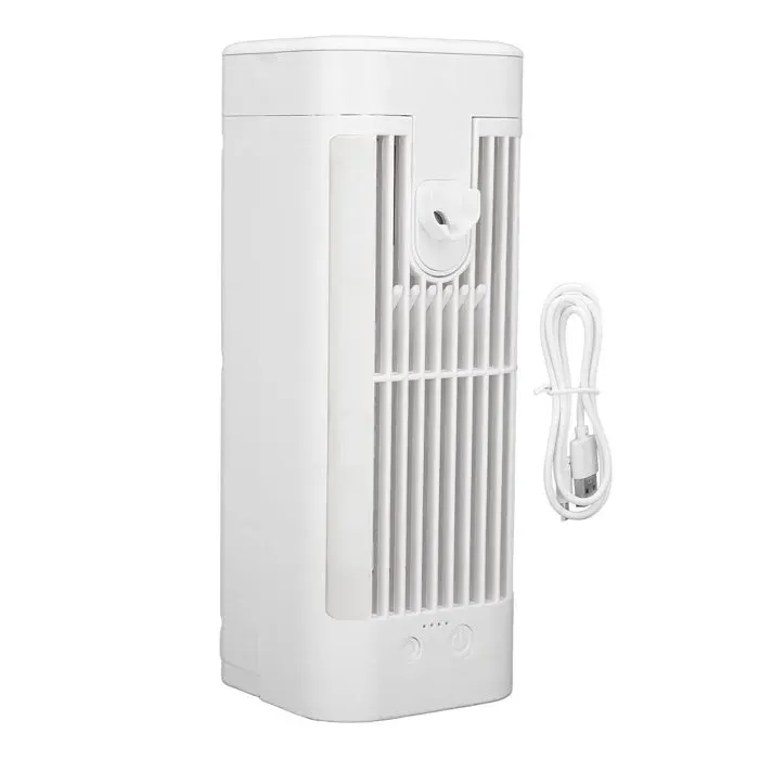 Ventilateur climatiseur portable – 3 vitesses réservoir 120ml USB lumière nocturne – pour chambre et bureau – Blanc
