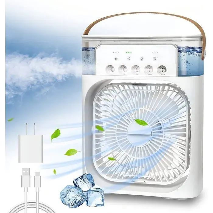 Ventilateur climatiseur portable - RISING FF - 3 vitesses - 7 lumières LED - 5 buses - Économie dénergie