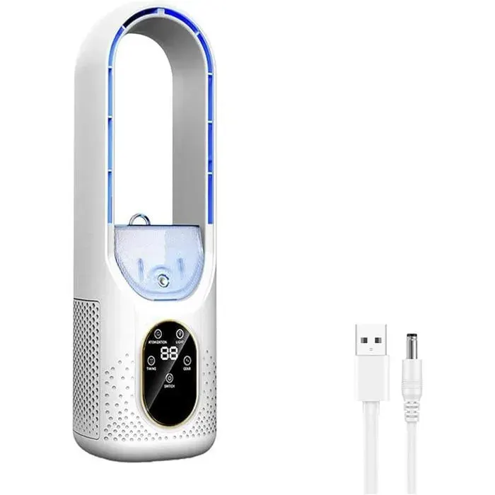 Ventilateur Climatiseur Portable USB Refroidisseur dAir Évaporatif avec 6 Minuteurs Mini Ventilateur Bureau Blanc