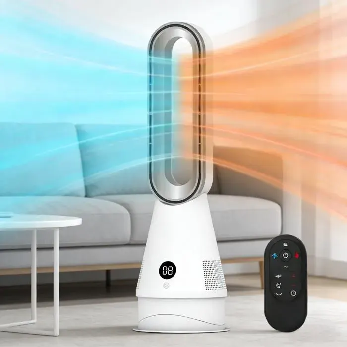 Ventilateur colonne - JOULLI - Sans pales - Silencieux 32 dB - 8 vitesses - Chauffage 1 300 W — coloris Blanche