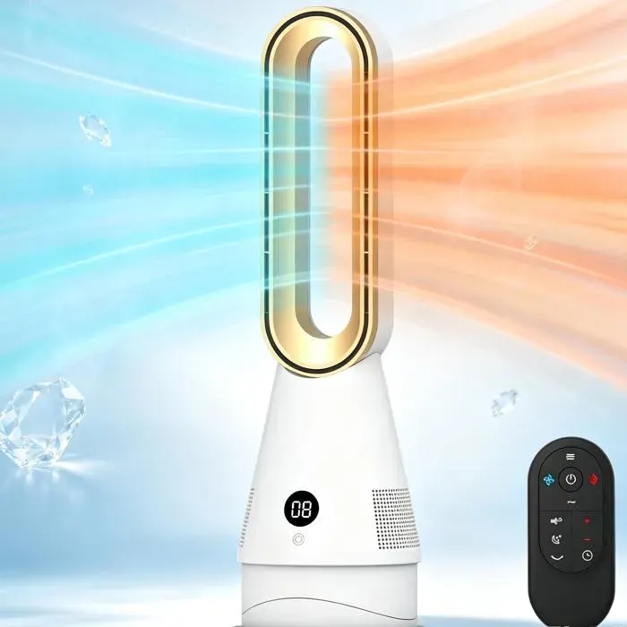 Ventilateur Colonne Sans Pale 2 en 1 Rafraîchisseur Chauffage 1300W 30W 8 Niveaux Écran Tactile Télécommande Sécurité 9h Timer