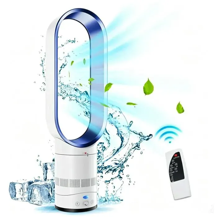 Ventilateur Colonne Sans Pale Sécurité Bébé 40W Télécommande Oscillation 90° Inclinaison 45° Minuterie Pour Chambre Salon Bleu