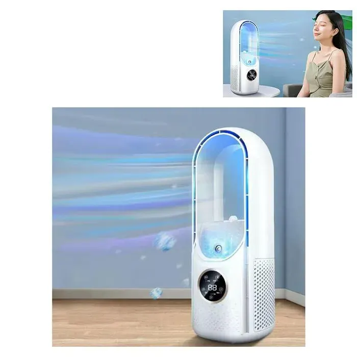 Ventilateur Colonne Sans Pale - Ventilateur Tour Silencieux Humidificateur et Ventilateur Rafraîchisseur 6 Vitesses(Blanc)