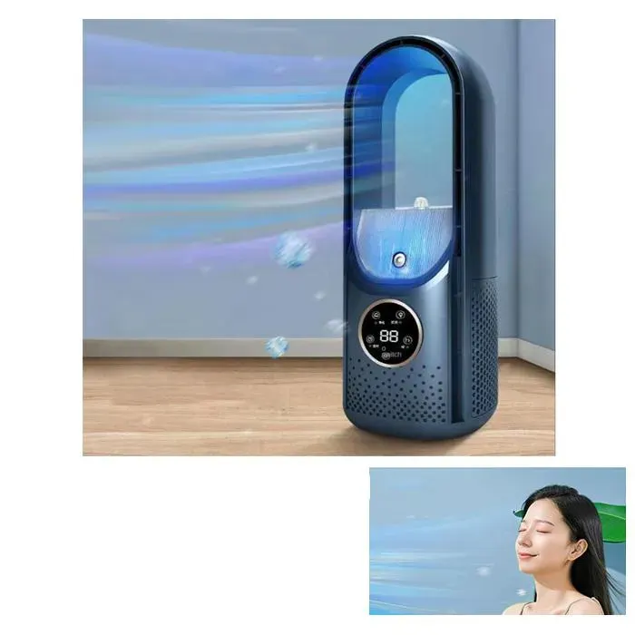 Ventilateur Colonne Sans Pale Ventilo Tour Silencieux Refroidisseurs d’air à 6 Vitesses Ventilateur de Sol Oscillant Idéal (Bleu)