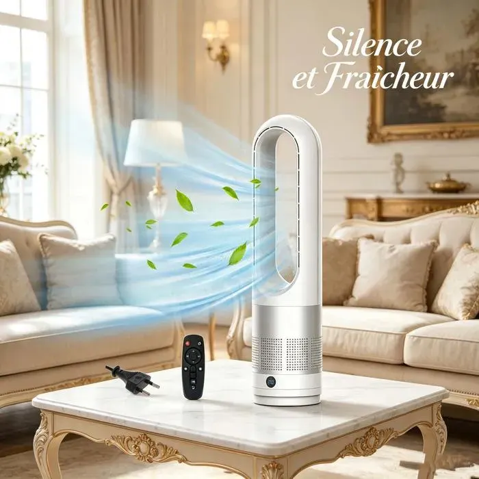 Ventilateur colonne sans pales 18 pouces – Silencieux – 80° oscillation télécommande - 8H minuterie - Pour salon chambre bureau