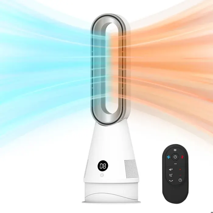 Ventilateur Colonne sans Pales 2 en 1 - 1300W - Silencieux 32dB - Oscillation 90° Minuterie 9H Télécommande - pour Maison Chambre