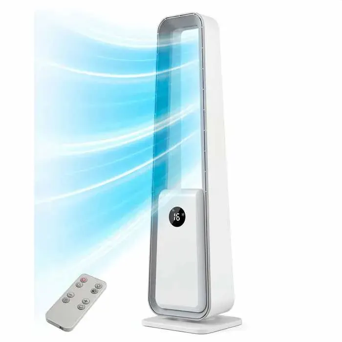 Ventilateur Colonne sans Pales 90 cm 80 W 3 Vitesses 34 dB Télécommande Minuterie 12 h Blanc