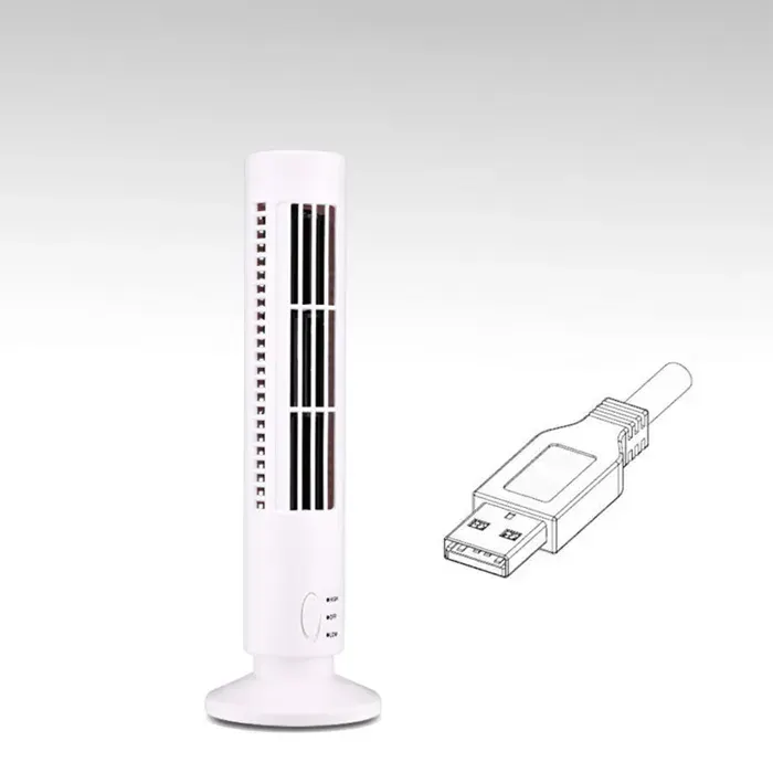 Ventilateur colonne sans pales – USB 2 vitesses silencieux compact – pour bureau chambre et dortoir – Blanc