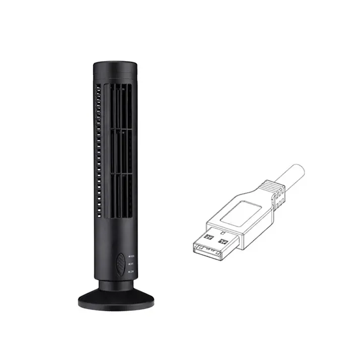 Ventilateur colonne sans pales – USB 2 vitesses vent naturel – Bureau Chambre – Noir